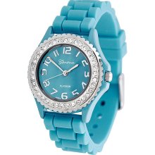 Geneva Platinum Women's Cubic Zirconia Accented Silicone Watch