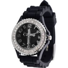 Geneva Platinum Women's Japanese Quartz Czech Rhinestone Silicone Strap Watch