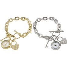 Geneva Platinum Women's Lock and Key Charm Watch (Gold)