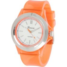 Geneva Platinum Women's Quartz Translucent Plastic Strap Watch ORANGE