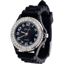 Geneva Platinum Women's Quartz Simulated Diamond Accent Rubber Strap Watch