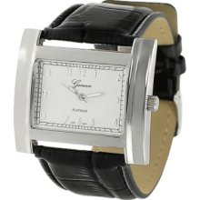 Geneva Platinum Women's Quartz Rectangular Dial Croco Embossed Strap Watch