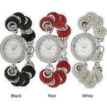 Geneva Platinum Women's Rhinestone Toggle Watch (Black)