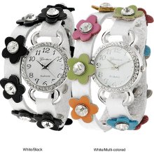 Geneva Platinum Women's Rhinestone-accented Flower Wrap-around Watch (White/Multi-colored)