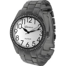 Geneva Platinum Women's Rhinestone-accented Large Face Link