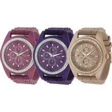 Geneva Platinum Women's Rhinestone Chronograph Silicone Watch (Berry)