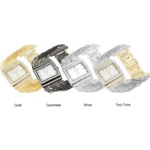 Geneva Platinum Women's Rhinestone Mother of Pearl Multi-strand Watch (Gold)