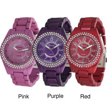 Geneva Platinum Women's Rhinestone Soft-coated Link Watch (Purple)