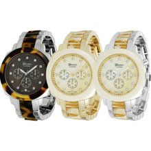 Geneva Platinum Womens Rhinestone Chronograph Link Watch Ivory