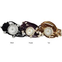 Geneva Platinum Women's Rhinestone Multi-strand Wrap-around Watch (Black)