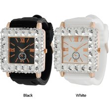 Geneva Platinum Women's Rhinestone-accented Silicone Watch (White)