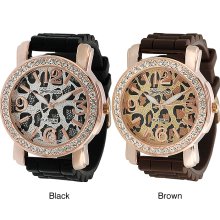 Geneva Platinum Women's Rhinestone-accented Cheetah Silicone Watch (Black)