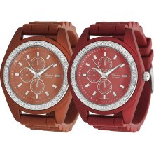 Geneva Platinum Women's Rhinestone Chronograph Silicone Watch (Orange)