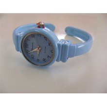 GENEVA ROUND FACE PASTEL BLUE NARROW BAND METAL 3/8 INCH CUFF WATCH - Blue - Gun Metal - 14 inches