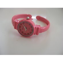 GENEVA ROUND FACE PASTEL PINK NARROW BAND METAL 3/8 INCH CUFF WATCH - Pink - Gun Metal - 14 inches