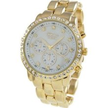 Geneva Womens Designer Inspired Chronograph Style Oversized Rhinestone Watch