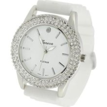 Geneva Women's Platinum Rhinestone-accented Silicone Watch