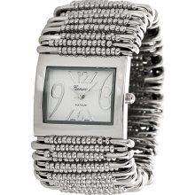 Geneva Women's Platinum Watch, Beaded Metal Stretch Bracelet