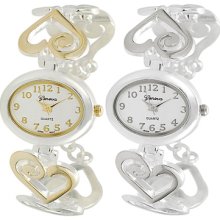 Geneva Womens Swirled Heart Link Toggle Watch Silver