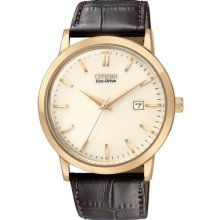 Gents Citizen Eco-drive Vintage Leather Strap Rose Gold Plated Watch Bm7193-07b