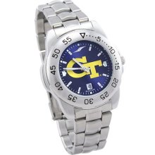 Georgia Tech Yellow Jackets wrist watch : Georgia Tech Yellow Jackets Men's Anochrome Sport Watch with Stainless Steel Band