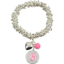 Girls Stretchy Silver Initial Charm Bracelet