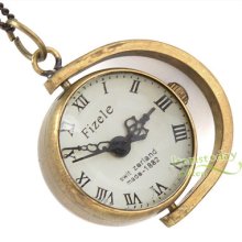 Glass Ball Round Pocket Watch Mechanical Hand-winding Necklace Chain Free S&h