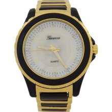 Gold And Black Acrylic With Crystals Oversized Geneva Watch For Women