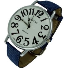 Gold Big Number White Face Blue Jean Fabric Band Bracelet Watch Usa Seller