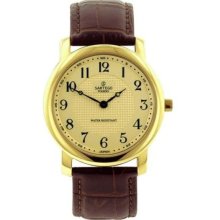 Gold Tone Stainless Steel Case Toledo Dress Gold Dial Leather Strap