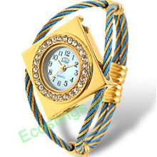 Golden & Blue Good Rhombic Watch Case Bracelet Girl's Quartz Watch