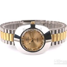 Golden Dial Crystal Silvery Oval Case 2-tone Stainless Steel Bracele