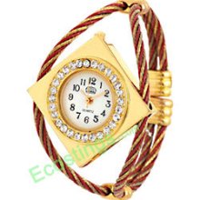 Golden Good Rhombic Watch Case Bracelet Girl's Quartz Watch