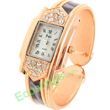 Good Bangle Brass Quartz Watch w/ Crystal Beads