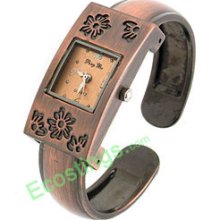 Good Bangle Brass Quartz Watch Engraved + Flower - Brass