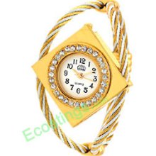 Good Golden Rhombic Watch Case Bracelet Girl's Quartz Watch