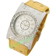 Good Jewelry Arciform Ladies' Rhinestone Watch + Golden Leather Band