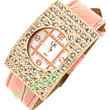 Good Jewelry Arciform Rhinestone Girls Womens Wrist Watch Pink Band