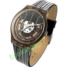 Good Jewelry Bar Code Design Girls' Leather Strap Watch