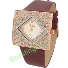 Good Jewelry Brown Band Simulated Crystal Beads Quartz Wrist Watch