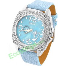 Good Jewelry Enchanting Crystal Ladies Quartz Wrist Watches Sky Blue Strap