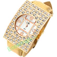 Good Jewelry Golden Arciform Rhinestone Girls Womens Wrist Watch