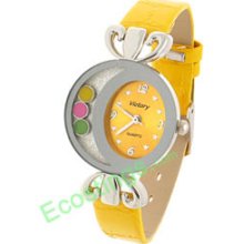 Good Jewelry Quartz Wrist Watches Colourful Shining Numerals Yellow Strap