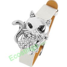 Good Jewelry Silver Leather Band Rhinestone Fox Watches