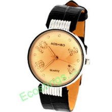 Good Leather Watchband Round Quartz Women's Wrist Watch