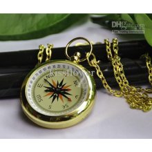 Good Quality. Golden Like A Compass Design Pocket Watch Necklace ,sw