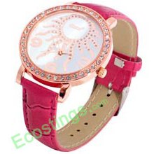 Good Quartz Wrist Watches Blossom Sun Faux Leather