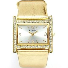 Gorgeous Geneva Gold Tone Simulated Crystal Watch - Women Leather