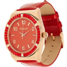 Gossip Baguette Rosetone Case Watch with Leather Strap - Red - One Size