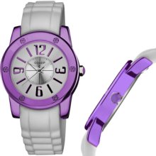 Gossip Ladies Watch with White Silicone Strap and Purple Metallic Case (GSP102PU)